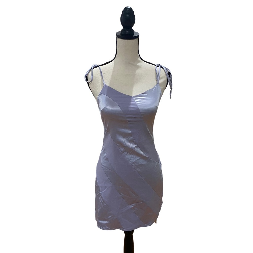 Spaghetti Strap Contrast Stipe Satin Mini Dress - Picture 2 of 3
